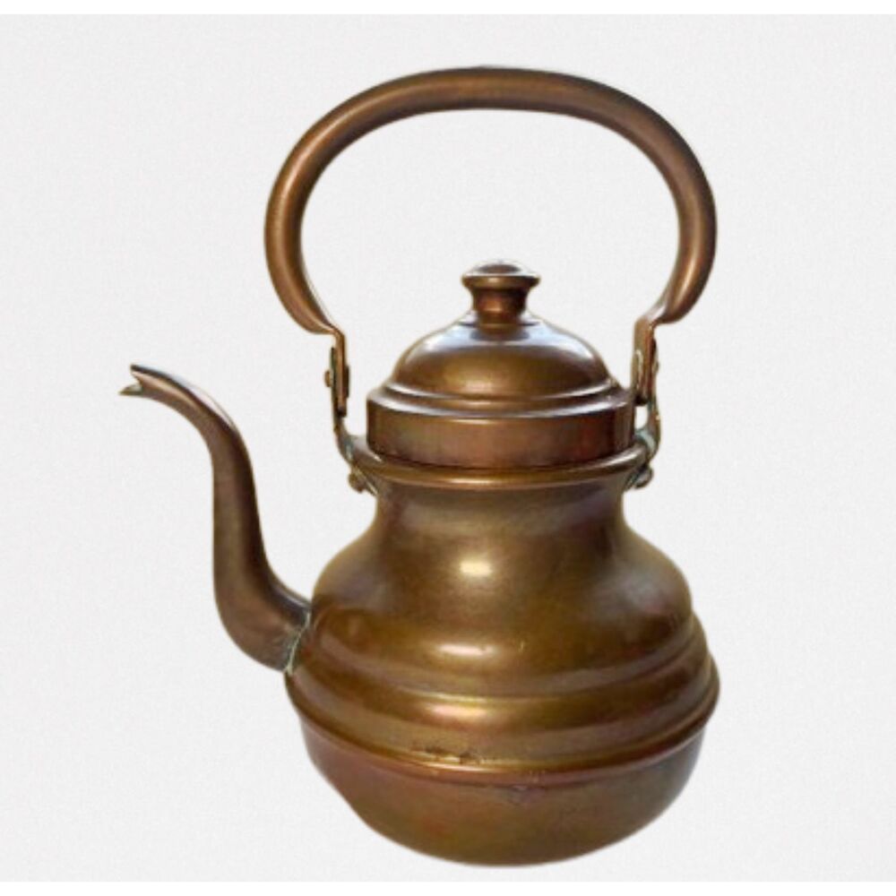 Vintage Copper Small Tea Kettle Gooseneck Spout w/Functional Swing Handle Petina